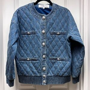 Veronica Beard Glennon Quilted Denim Bomber Jacket – Bright Blue | Size M